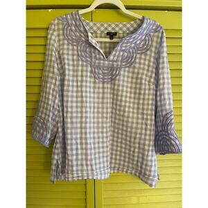 Talbots Lavender Check Blouse with Applique - Size Lp - Gently Used